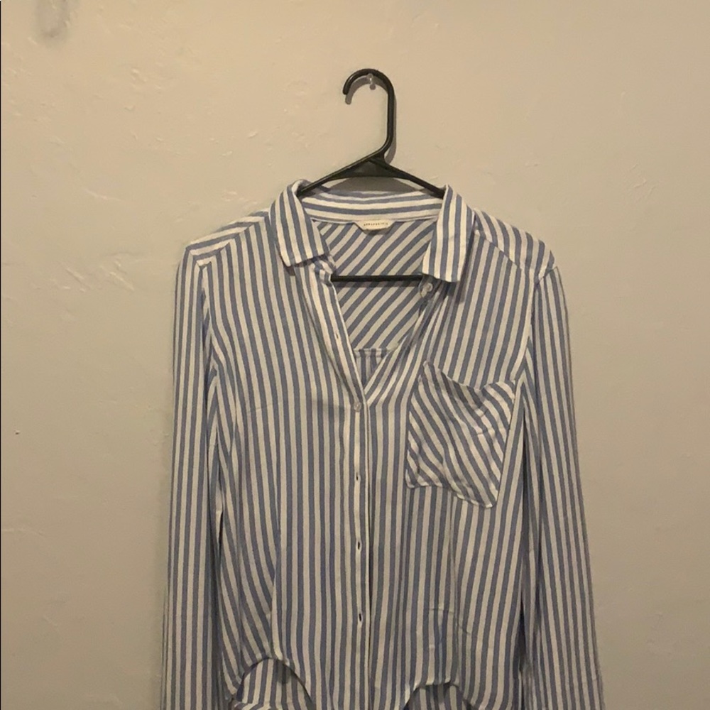 Aeropostale Blue and White Striped Button Up